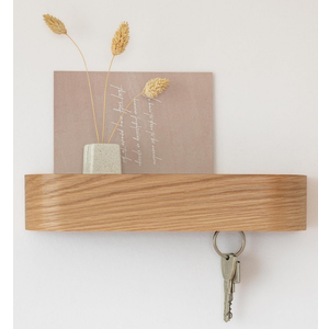 Key Holder 'Fyndig' | Minimalist Key Hook Design from Berlin | Modern Key Holder Wall Mount with Wooden Shelf | Key Rack for Wall as Entryway Organizer | Oak