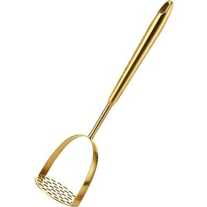Golden Potato Masher Stainless Steel Heavy Duty Ergonomic Handle for Mashed Potatoes Avocado Ground Beef & Beans Dishwasher Safe Kitchen Tool(Sharp Tail Style)