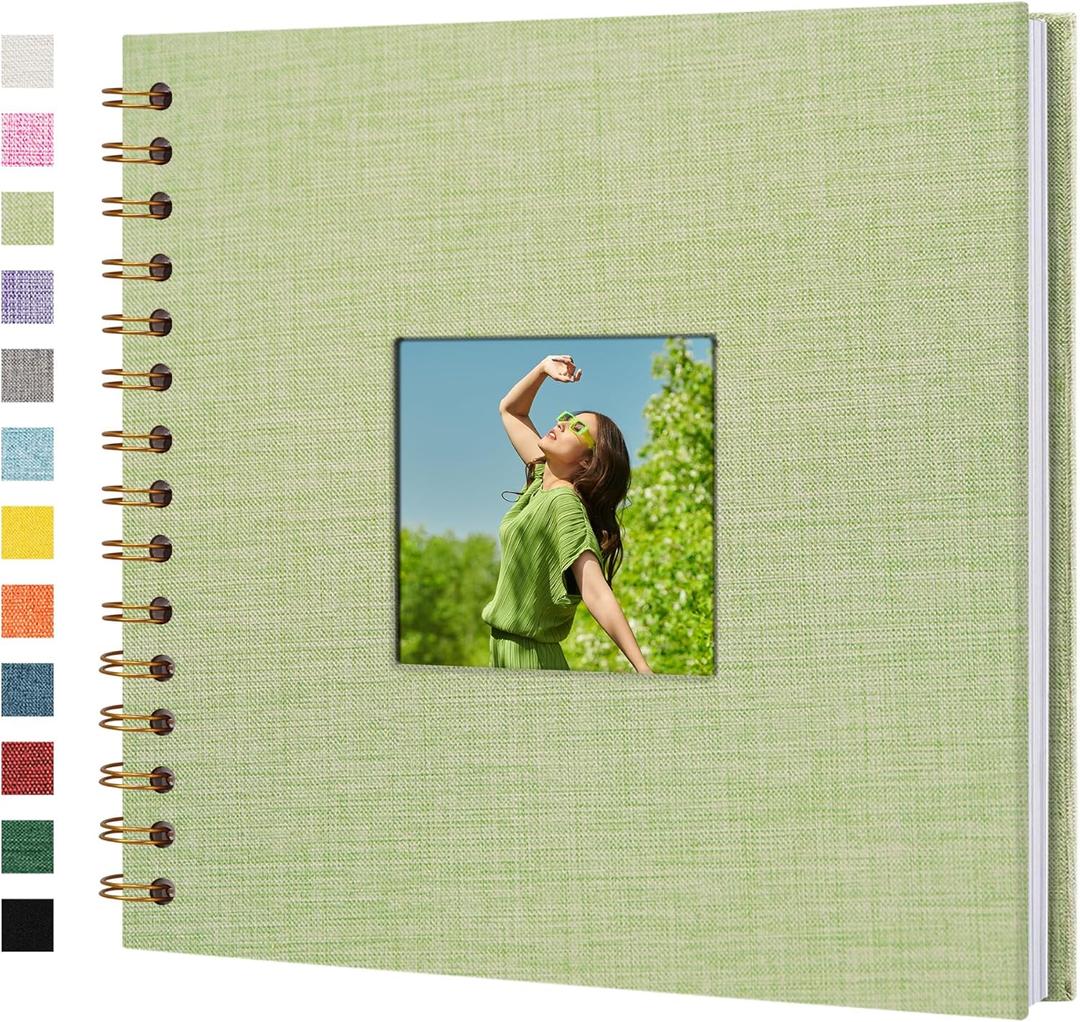 Linen Covered Scrapbook Photo Album, 8x8 Inches with Hardcover Kraft White Pages - Ideal for Travel, Wedding, Guest Book, Christmas, Baby Shower (20 Sheets/40 Pages) (Grassgreen)