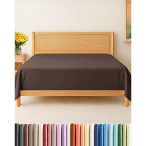 Queen Size Flat Sheet - Hotel Quality Top Flat Bed Sheet Only - Ultra-Soft, Comfy Breathable & Cooling - Fade & Wrinkle Free - Easy-Care, Stain & Shrink Resistant Bedding - Easy-Fit & Oeko-Tex - Brown