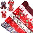 6PCS Christmas Ribbon,Xmas Red and Black Plaid Ribbon,Fabric Craft Strip Band Hand Craft Bow Tie Wreath Floral Gift Box Wrapping,Christmas Party Favors Decoration Gifts,30 Yards