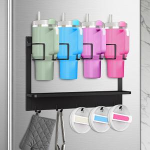 Water Bottle Organizer for Stanley Cup Accessories 20/30/40 oz, Fridge Magnetic and Wall Mount Tumbler Holder Organizer, Kitchen Water Bottle Storage Rack (Black) | 20/30/40 oz