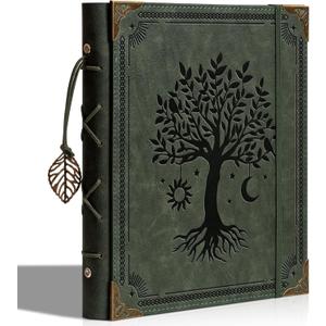 Vintage Photo Album 4x6 Leather Scrapbook Album with Writing Space 120 Photos & 30 Sheets DIY Paper Memory Albums Book for Anniversary Travel Vacation Family Tree, Green
