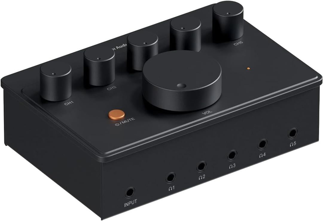 Fosi Audio PH05 5-Channel Headphone Splitter Amplifier, Mini Headphones Amp for Music Studio, Audio Sharing, Podcast Monitor, Supports 16-300 Ohm High Impedance IEM with 12V Power Adapter