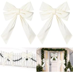 Hungdao 2 Pack Large White Wreath Bows 24x36 Waterproof Fabric Bows Outdoor Wedding Decorative Farmhouse Ornaments for Valentine Wedding Party Hanging Wall Front Indoor Decor