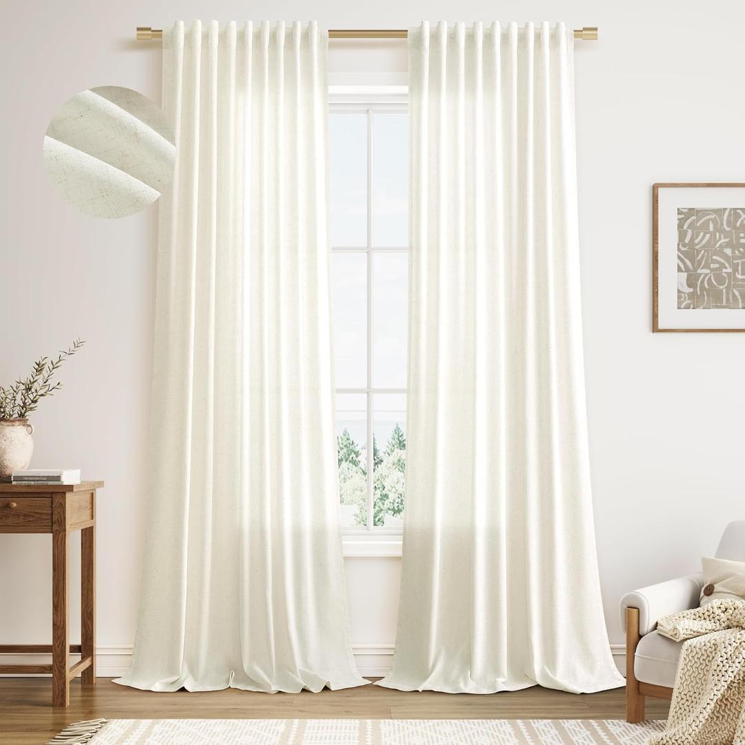 Nanspring Warm Beige Linen Extra Long Curtains 120 Inch Length for Bedroom 2 Panels Set Back Tab Floor to Ceiling Drapes Airy & Lightweight Semi Linen Curtain for Large Window 10 FT Tall