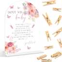 Baby Shower Games - Baby in Bloom Don't Say Baby Clothespin Game, 1 Sign and 50 Mini Clothespins, Gender Reveal Game, Floral Baby Shower Decoration Supplies (ARI04)
