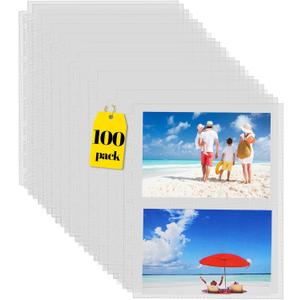 Sooez 100 Pack Heavy Duty Photos or Postcards Page Protectors, Plastic Clear Photo Holder Sleeves for 3 Ring Binder, Two 5'' x 7'' Pockets Per Page, Load from Top Perfect for Checking & Organizing