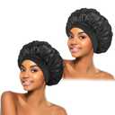 2Pcs Silk Bonnet for Sleeping, Satin Hair Bonnets, Soft Elastic Band Silk Sleep Cap, Hair Wrap for Women(Black)