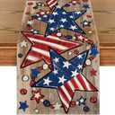 Artoid Mode Wood Stars Beads America Patriotic 4th of July Table Runner, Memorial Day Kitchen Dining Table Decoration for Home Party Decor 13x120 Inch