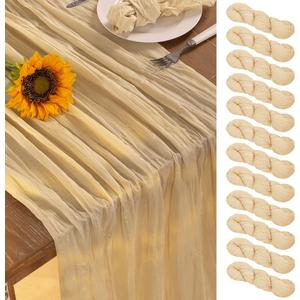 Champagne Gold Cheesecloth Table Runner 12 Pack Summer Sheer Cheese Cloth Table Runners Boho Gauze 120 Inches Summer Table Decorations for Champagne Bridal Shower Wedding Baby Shower Parties