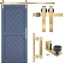 Rio Salto Adjustable Gold Barn Door Complete Hardware Kit 6ft 7in (79in) Sliding Door Hardware Modern Kit Interior Handle Floor Guide Hardware - Light Gold Kit, NO Door