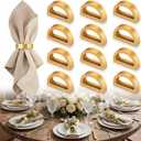 LemonRoad 24 Set Gold Napkin Rings Boho Wedding Wooden Napkin Holders Handmade Dining Buckles Farmhouse Semicircle Serviette Ring Bulk for Table Decoration Banquet Anniversary Party Decor