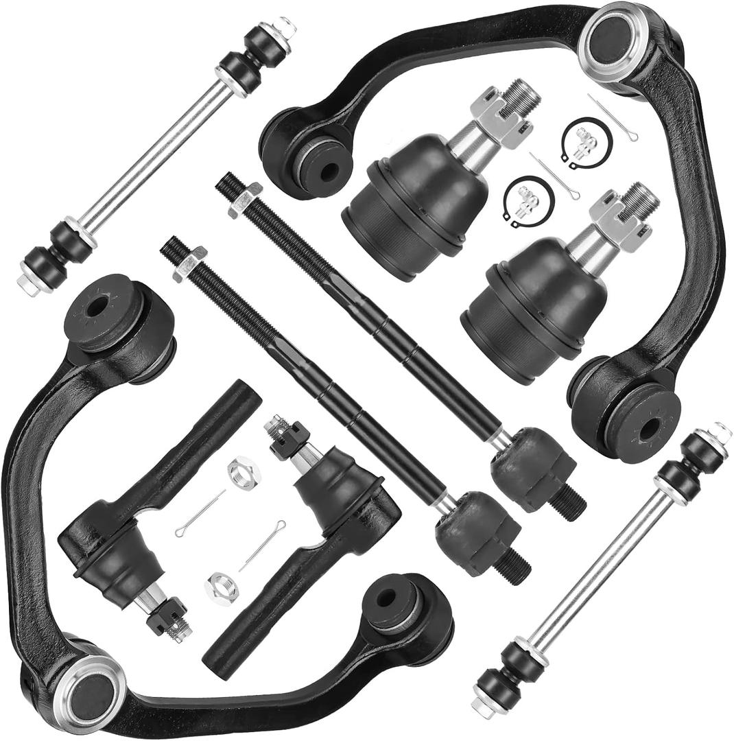 Front Upper Control Arms w/Ball Joints + Tie Rods Sway Bars Suspension Kit Replacement for Ford Ranger (RWD) Mazda B2300 B2500 B3000 B4000 (1-Piece Design with Coil Spring Front Suspension Only) -10pc