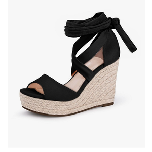 Women's Espadrilles Wedges Sandals Heels Open Toe Tie Lace Up Platform Ankle Strap Summer Dress Shoes, Size 8½