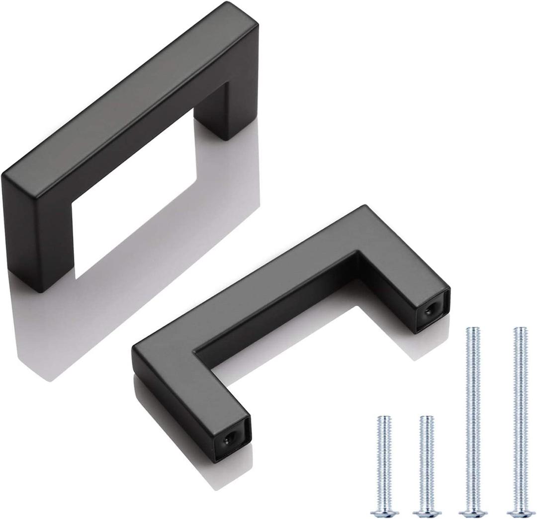 KNOBWELL 6 Pack 2-1/2" Black Cabinet Pulls, Stainless Steel Kitchen Cabinet Pull and Handles, Dresser Drawer Pulls, Hole Centers 2.5 inch, Overall Length 2-9/10 inch