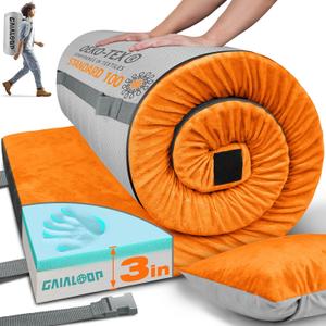 GAIALOOP 3 Inch Memory Foam Camping Mattress, Dual Layer Thick Sleeping Camp Pad for Car Tent Cot, Roll-Up Portable Glamping Floor Bed for Guests Sleepover, Twin: 75*38*3"