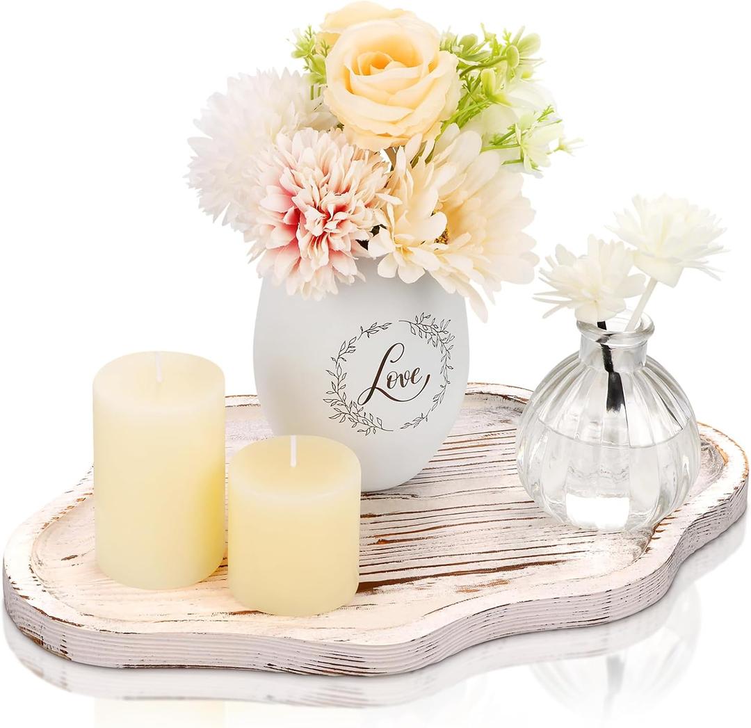 Small Decorative Tray Wood Decorative Serving Tray for Candles Perfume, Cloud Wooden Jewelry Tray Trinket Dish, Wooden Trays for Coffee Table Home Decor (Retro White)