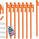 Eurmax USA 10 inch Multiuse Heavy Duty Steel Tent Stakes Tarp Pegs Camping Stakes for Outdoor Camping Canopy and tarp with 4 Ropes 10FT Length (orange)