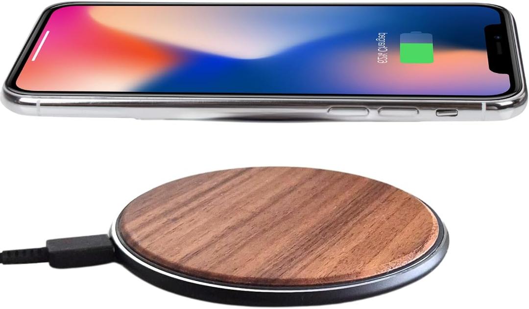 15W Wooden Wireless Charger | Stylish Design Qi Wireless Charger Station | USB Type C Cable | Compatible for iPhone 15 14 13 Pro MAX X Plus, Samsung Galaxy Ultra, Airpods