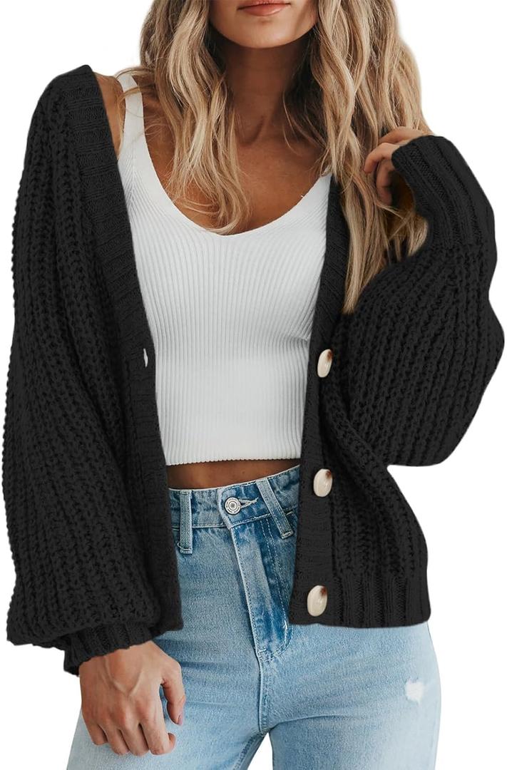 ATHMILE Women's Chunky Cardigan Sweaters Long Sleeve Button Loose Short Outerwear Coats Open Front Fall Clothes, Mediumw
