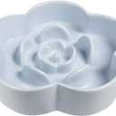 Ceramic Slow Feeder Dog Bowl, Anti-Choking Slow Food Bowls, 8" 11.3oz Slow Feeder for Medium, Large Breeds, Plum Puzzle Design, Non-Slip Silicone, Dishwasher and Microwave Safe, Blue