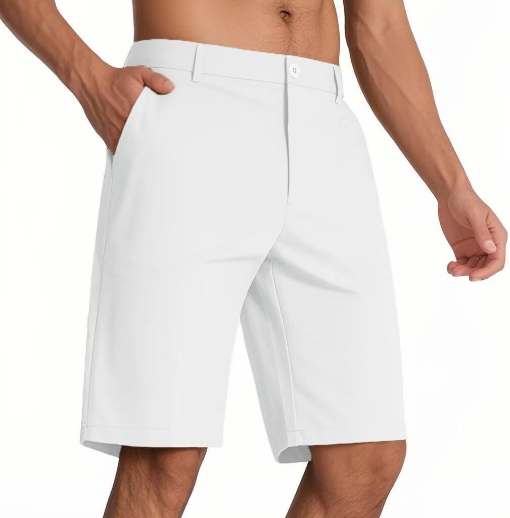 SNOWTEN Men's Classic Fit 9 Inch Golf Shorts Lightweight Quick-Dry Stretch Fabric with 4 Pockets for Hiking Casual Work White, 32