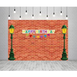 7x5ft Red Brick Wall Street Backdrop Cartoon Photography Backdrops Happy Birthday Party Background Party Decors Decorations Baby Shower Table Banner Background