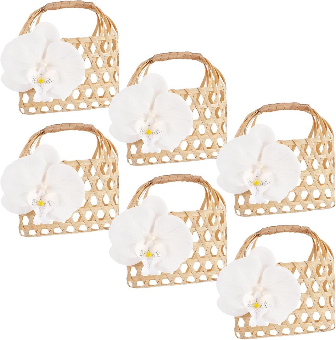 Ferrochef 6 Pack Wedding Flower Gift Baskets with Handle Small Bamboo Woven Basket Candy Boxes Bridal Gift Containers for Guests Wedding Bridal Baby Shower Birthday Anniversary Party Decorations