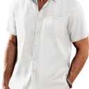 COOFANDY Men's Casual Linen Shirts Short Sleeve Button Down Shirt Summer Beach Tops (White, S)
