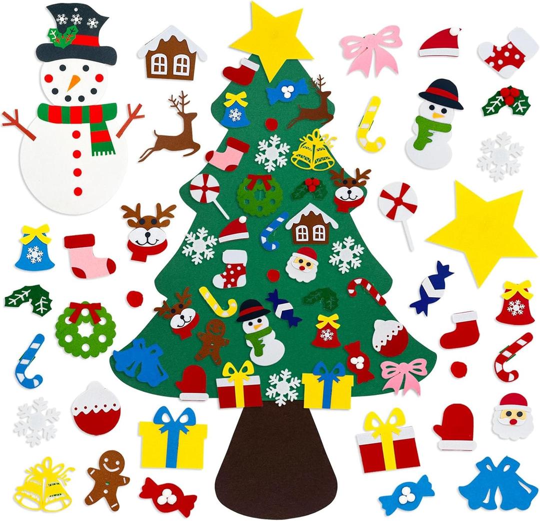 DIY Felt Christmas Tree with 38 Pcs Ornaments, 3.2Ft Felt Xmas Tree for Montessori Indoor Christmas Door Wall Windows Hanging Party Supplies New Year Decorations