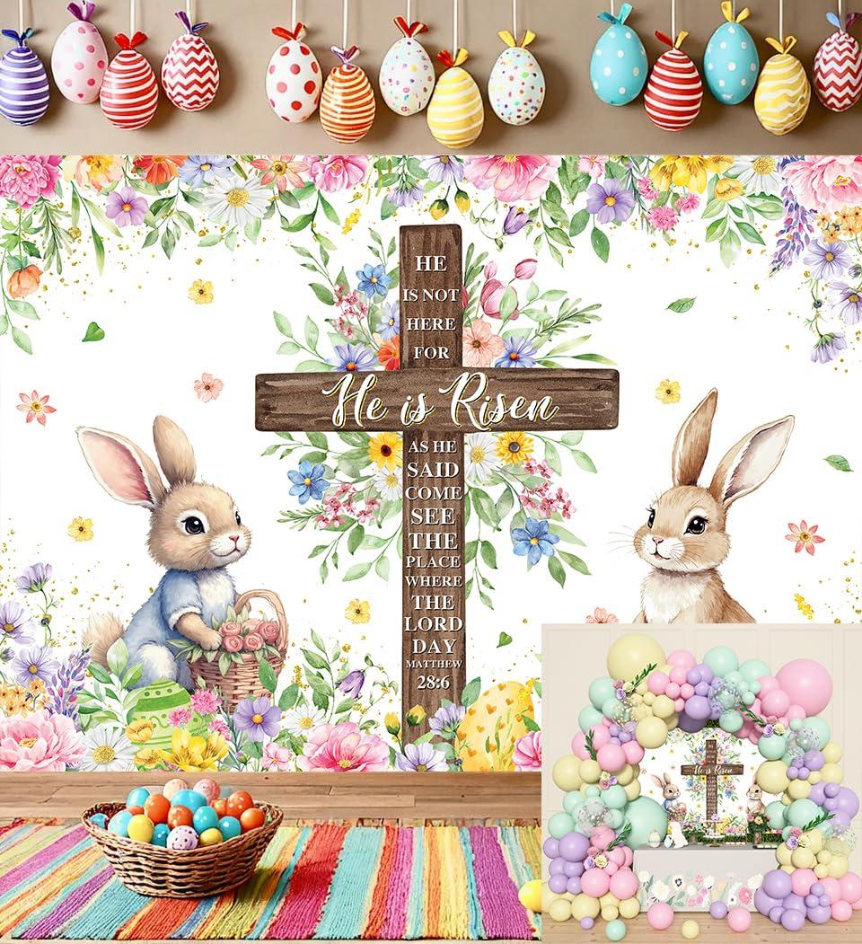 Spring Easter Backdrop He is Risen Background for Easter Party Decor 7x5FT