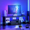 CHOEZON TV Stand with Power Outlet, Modern TV Cabinet for 55 60 inch TVs, Media TV Console with LED Light Strip, Media Entertainment Center with Storage, for Living Room, Bedroom, Black MDS02UDBB