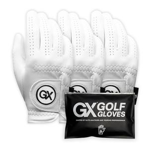 GX Golf Gloves Men Left Hand 3 Pack | The Players Cabretta Leather Golf Glove – Premium Mens Left Hand Golf Glove for Left Handed Golfer | Precision Fit, Superior Grip| White Lefty Golf Glove