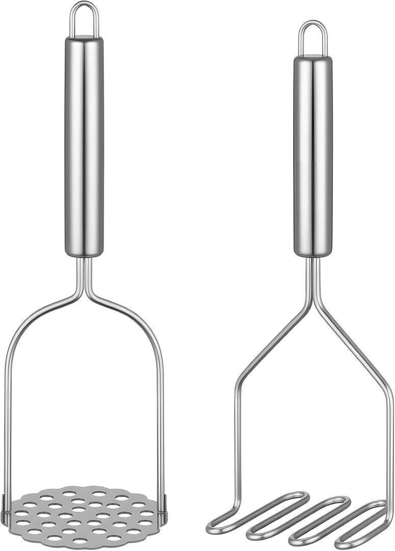 2 x 2PCS Mashed Potato Masher - Stainless Steel Potato Smasher, Masher Kitchen Tools & Utensils for Avocado, Bean, Salad, Vegetables, Fruit, Food, Meat Smasher Tool for Ground Beef