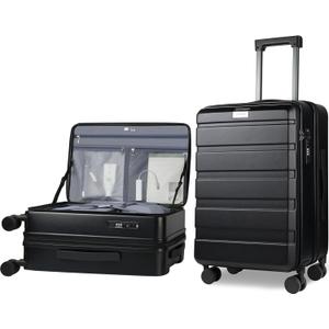 KROSER Carry On Luggage with Spinner Wheels & Built-in TSA Lock, Expandable Top Opening Hard Shell Suitcase Large Capacity Durable Rolling Luggage with USB Port, Carry-On 20-Inch, Black