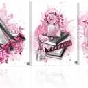 Kalormore Pink Splash Fashion Poster Glam High Heel Shoes Perfume Books Pearl Crown Canvas Prints Wall Art For Girl Bedroom Woman Makeup Room Wall Decoration