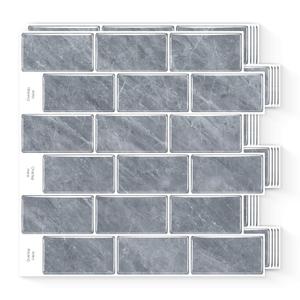 10 Sheets Peel and Stick Backsplash, Faux Stone Peel and Stick Tiles, Marble Look Wall Tiles Backsplash for Kitchen and Bathroom, Livingroom, 12x12,Grey