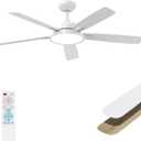 Roomratv Ceiling Fans with Lights,52 Inch,Remote Control,Dimmable,Quiet Reversible DC Motor,White Ceiling Fan for Living Room,Bedroom,Kitchens,Outdoor Patio,Farmhouse