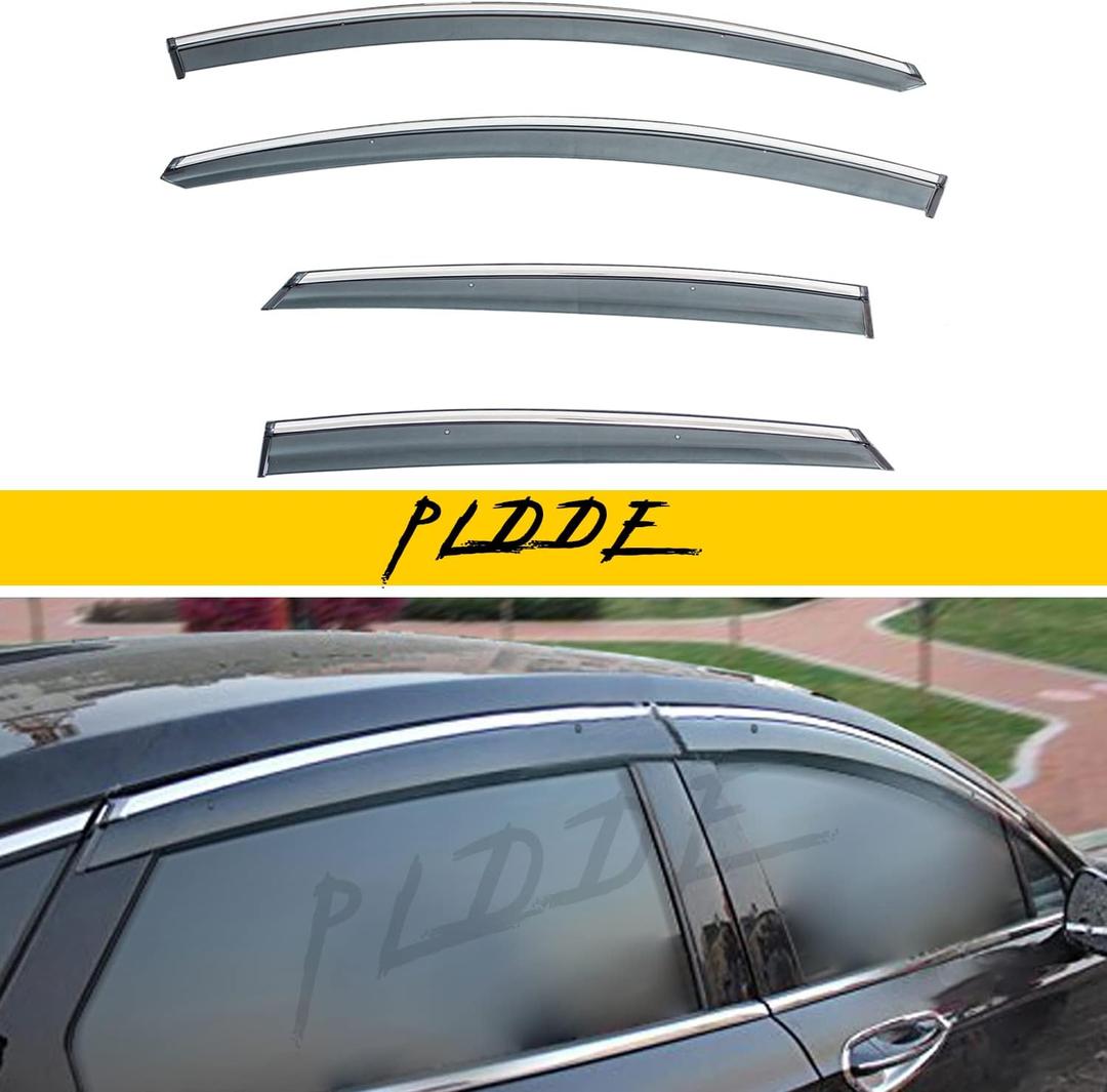 4X Window Visors Compatible with 2013-2020 Fusion Smoke Tint with Chrome Trim Outside Mount Tape On/Clip On Style PVC Sun Rain Guard Vent