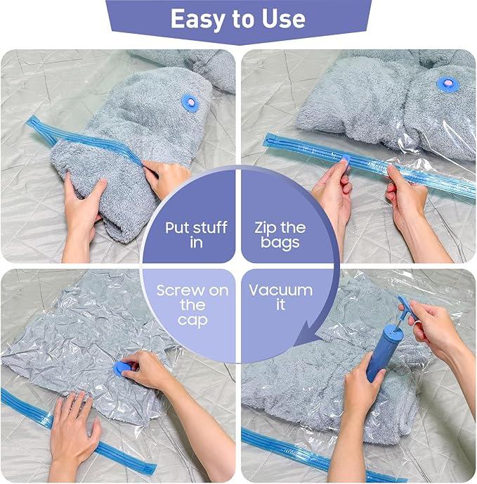 10 Pack Medium Vacuum Storage Bags with Hand Pump, 80% Storage Space Saving, Sturdy Leak-Free Space Saver Vacuum Seal Bags for Clothing, Vacuum Compression Bags for Travel Lugggage
  Clear