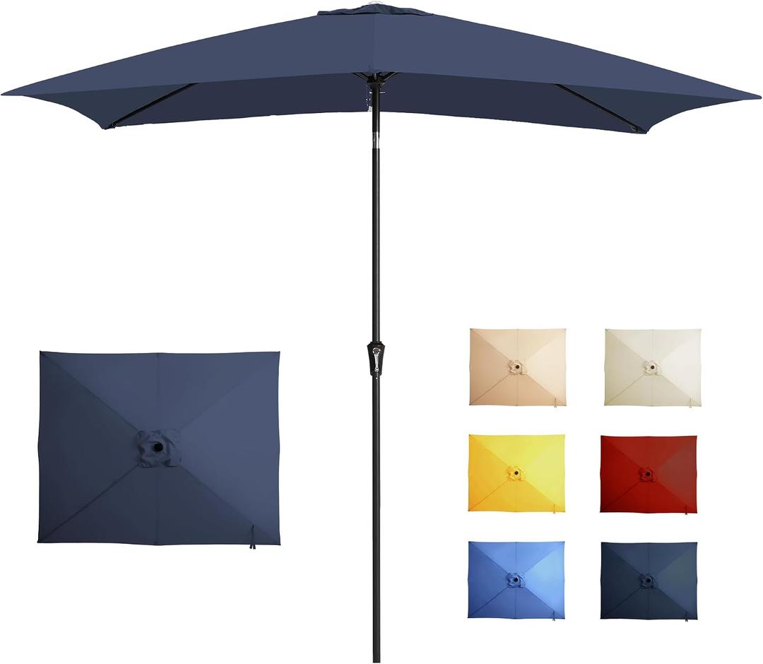 6.5x10FT Rectangular Patio Umbrella with Push Button Tilt & Crank Lift for Garden,UV Protection Outdoor Umbrella for Deck,Pool and Yard,Navy