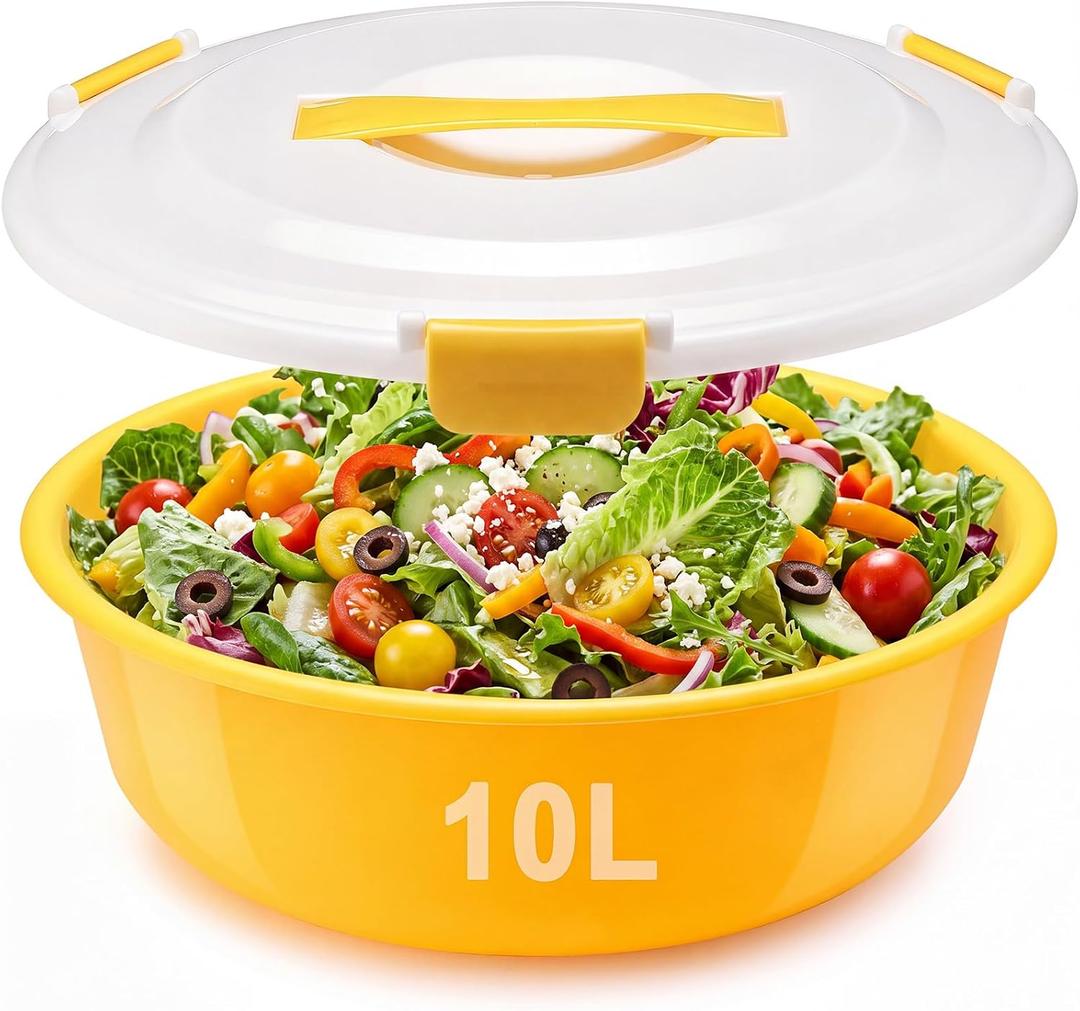2.6 Gallon Extra Large Mixing Bowl with Lid 11 Quart,Yellow, 13.39 x 6.3 inch
