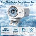 Clip On Fan with Led Display,Portable Ac for Car,16C Cooling System, 360 Rotation &199 Speeds Adjustable Mini Car Fan Personal Portable Car Clip-On Air Conditioner Fan for Office Cars Outdoor