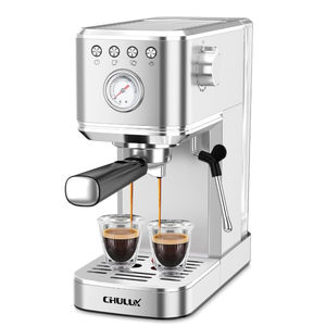 CHULUX Slim Espresso Machine with Milk Frother, 20 Bar Professional Italian Pump Espresso Coffee Machine for Home Cappuccino & Latte Maker, Stainless Steel, Silver