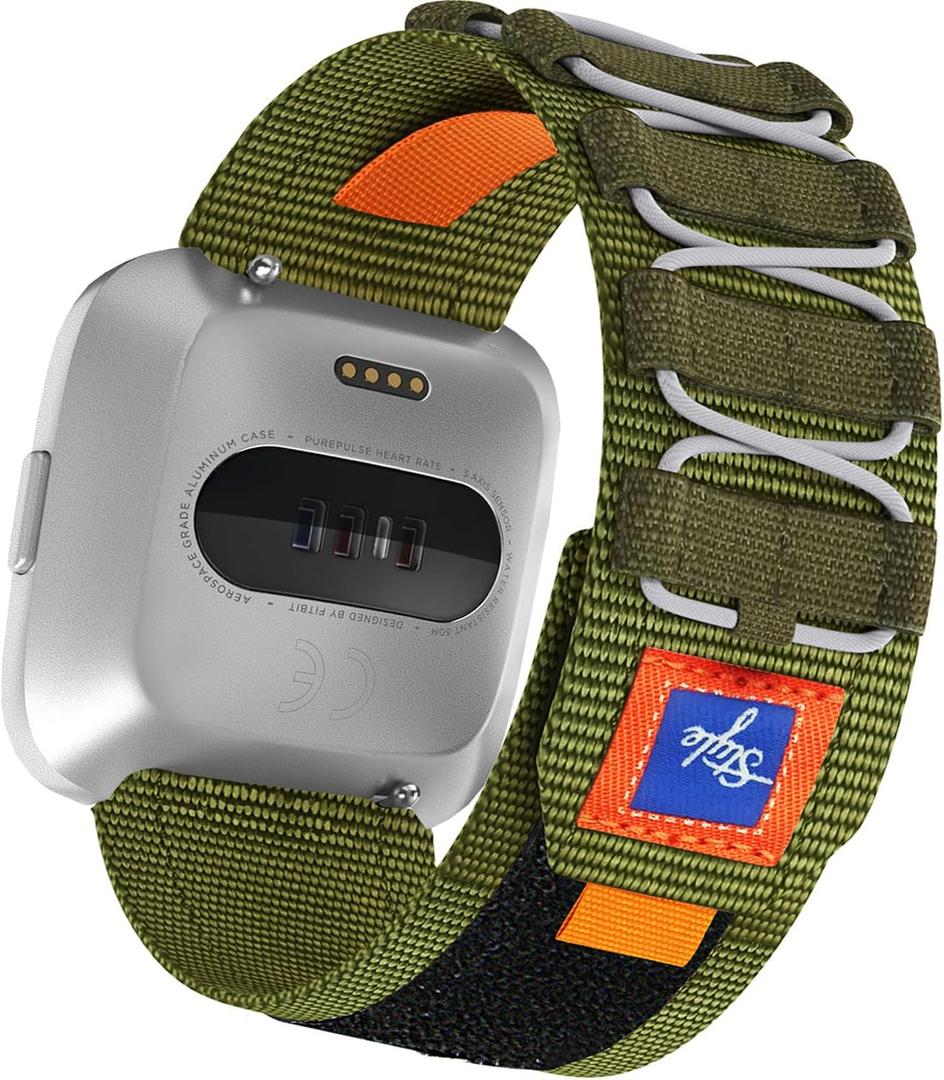 Nylon Loop Elastic Wide Replacement Bands Compatible with Fitbit Versa/Fitbit Versa 2 for Women Men, Soft Sport Adjustable Breathable Braided Straps for Fitbit Versa Lite/Versa SE. (Green)