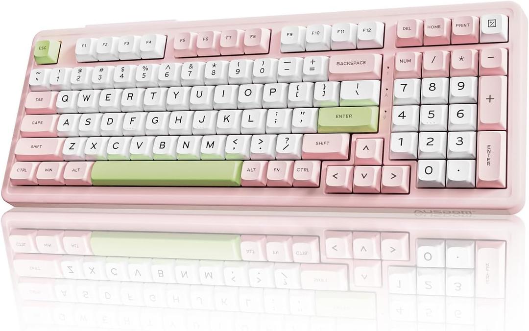 AUSDOM H98 Silent Wireless Bluetooth Mechanical Keyboard, BT5.3/Type-C/2.4G Hot Swappable Gaming Keyboards with RGB Backlit, 8000mAh Battery, Numpad, Pink Creamy Keyboard for Mac/Win/Office, 98 Keys