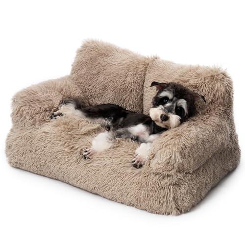 Mewoo Dog Couch, Small Dog Bed with Removable Washable Cover, Cute Cat Couch for Pets, Cat Beds for Indoor Cats with Anti-Slip Bottom (Brown)