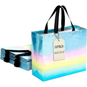 VGOODALL 15 Pack Large Gift Bags with Handles, 12.6" x 5" x 11" Iridescent Reusable Gift Bags Bulk for Birthday Wedding Party Favor