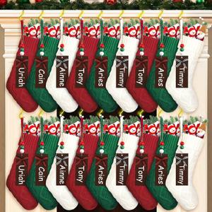 Sosation 18 Set Lighted Christmas Stockings, 18 Inch Christmas Knit Stockings with Name Tags and Christmas Stocking Holder for Fireplace Mantle, Xmas Hanging Stockings Gifts with Fairy String Lights